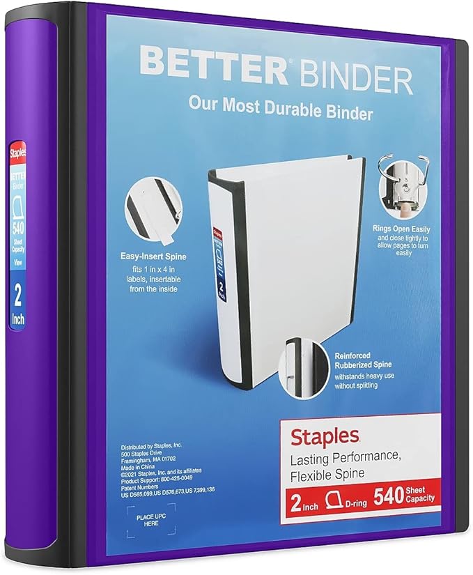 Staples Better Binder, 2-Inch, Purple