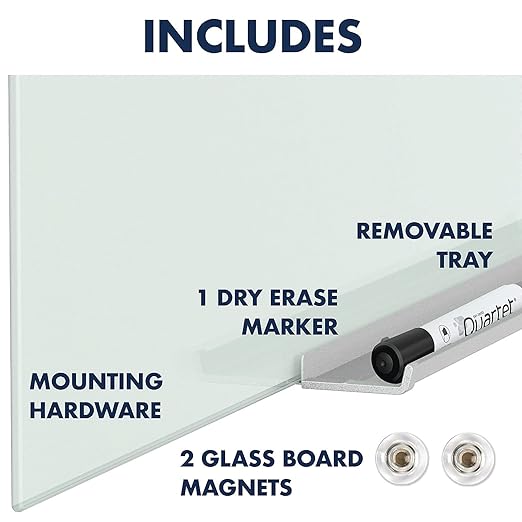 Quartet Glass Whiteboard, Magnetic Dry Erase Board, Wall Mounted Whiteboard for Office, School and Home, 39"W x 22"H, White (G3922IMW)