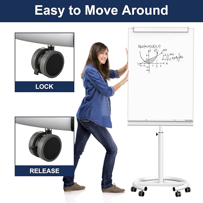 TSJ OFFICE Mobile Standing Whiteboard - 40 x 26 Inches Dry Erase Magnetic White Board with Stand Flipchart Easel Height Adjustable