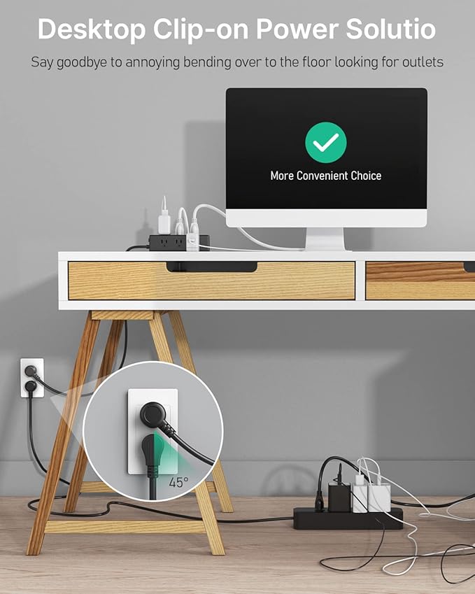 CCCEI Desk Clamp Power Strip with 9 Outlets, Desktop Edge Mount Surge Protector with USB-A and 45W USB-C Ports, Widely Spaced Desk Outlet Fast Charging Station, 10 FT Flat Plug, Fit 1.6 inch Table.
