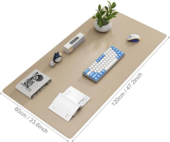 DAWNTREES Desk Mat Protector,PU Leather Desk Pad,Non Slip, Large Mouse Pad and Keyboard Mat, Waterproof Writing Pad for Office and Home (Beige,47.2''x23.6'')