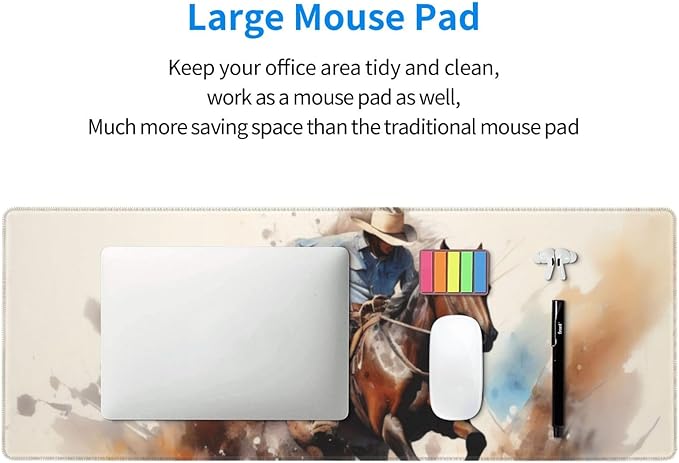 Gaming Mouse Pad, Large Non-Slip Rubber Base Mousepad, Keyboard Mouse Mat, Desk Pad with Stitched Edges, 31.5x11.8inch, Western Cowboy