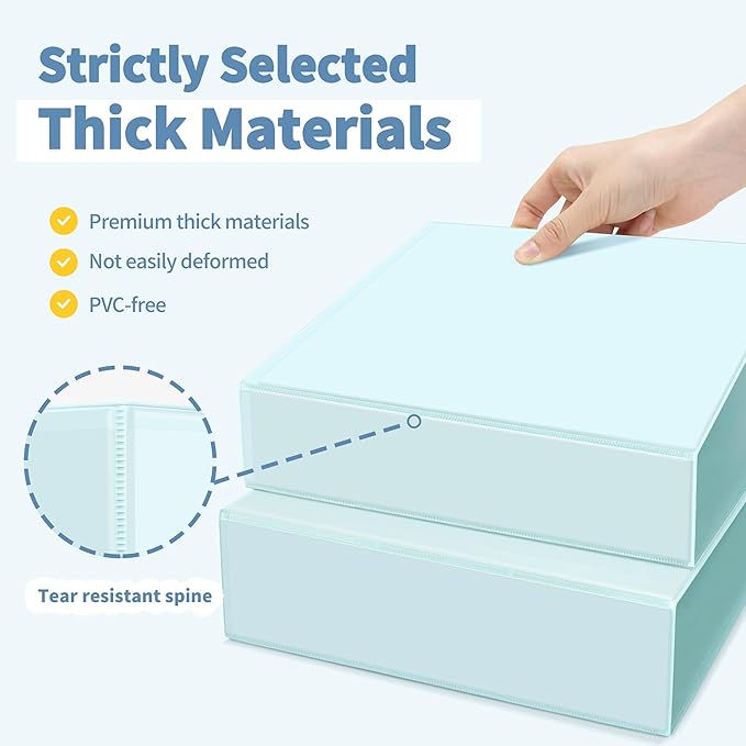 SUNEE 3 Ring Binder 3 Inch 2 Pack, Clear View Binder Three Ring PVC-Free (Fit 8.5x11 Inches) for School or Office Supplies, Blue