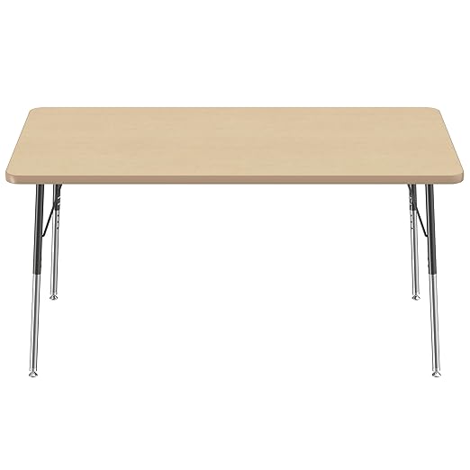 Factory Direct Partners FDP Rectangle Activity School and Office Table (36 x 60 inch), Standard Legs with Swivel Glides, Adjustable Height 19-30 inches - Maple Top and Maple Edge