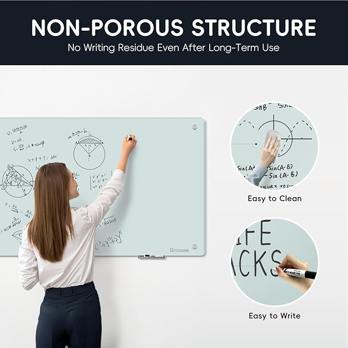 Magnetic Glass Whiteboard - Glass Dry Erase Board 48"x36" Large Frameless Board for Walls Office School and Home