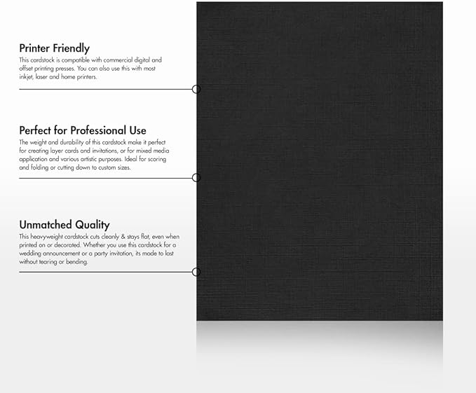 LUXPaper 8.5" x 11" Cardstock | Letter Size | Black Linen | 100lb. Cover (183lb. Text) | 50 Qty
