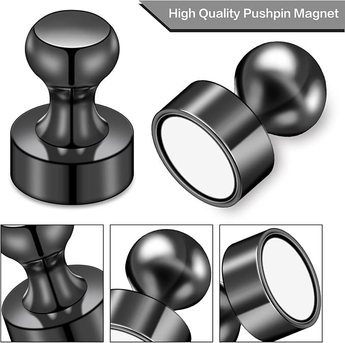 LOVIMAG Fridge Magnets for Office Accessories, 20 Pcs Black Refrigerator Magnets for Office Organization, Small and Strong Push Pin Magnet for Whiteboard,Classroom,Kitchen,Locker Etc