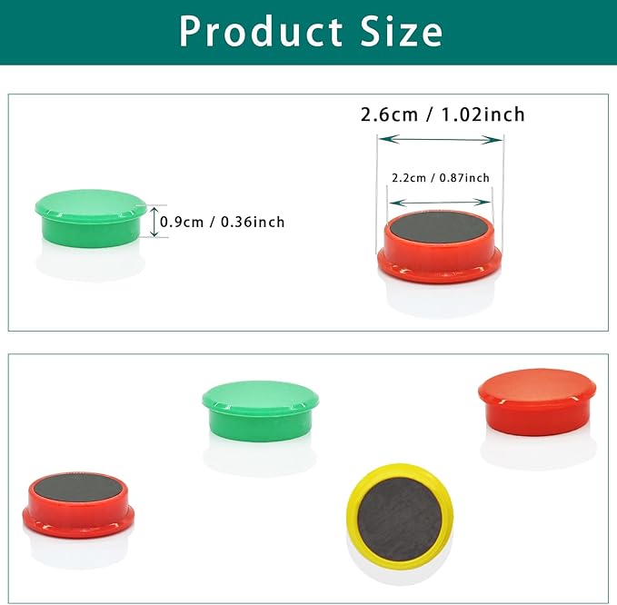 ZDZBLX Fridge Magnets, Heavy Duty Strong Refrigerator Magnets for Whiteboard Locker, 30 Pack Decorative Round Magnets in 10 Colors, Cute Colored Magnet for Fridge, Office, Kitchen, Classroom, Home