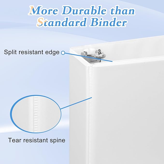 2 Inch D Ring Binders, 3 Ring Binder Fit US Letter Size Paper, 2" Slant D Ring View Binder with 2 Pocekts, 6-Pack, White
