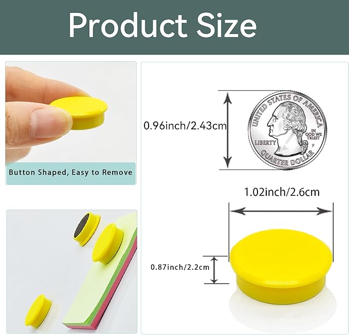 Cute and Whimsical Fridge Magnets, 30 Pack, Round, Plastic, Strong, Yellow