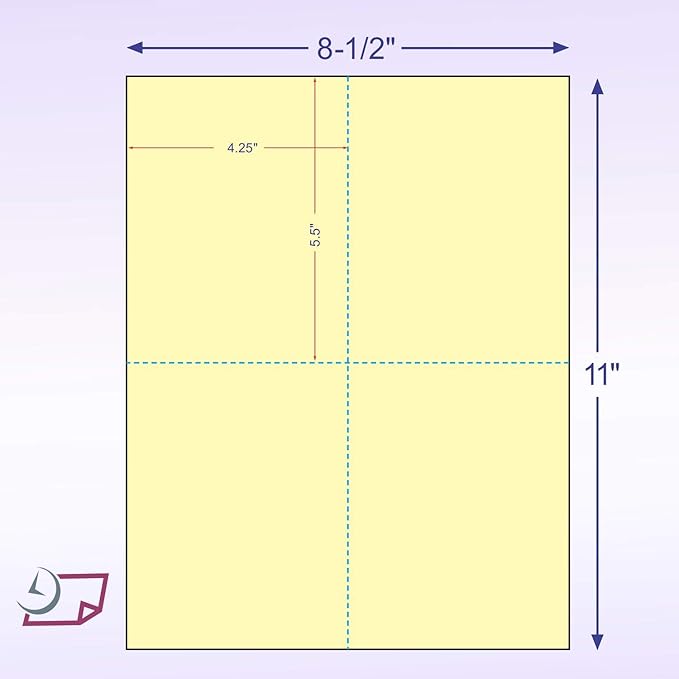 NextDayLabels 8-1/2" x 11" Laser/Inkjet Postcards 4 Per Page, (4-1/4" x 5-1/2" Each Card | Canary, 200 Cards)