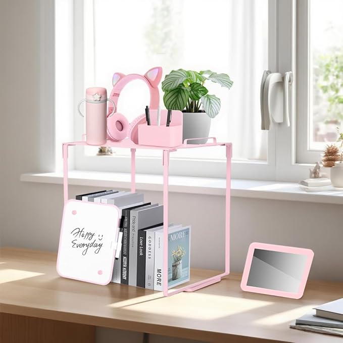 Locker Organizer Accessories Decorating Kit, Metal Mesh Locker Shelf, Magnetic Pen Holder,Mirror,Whiteboard, Markers, Magnets,Suitable for School,Work,Office,Gym (1pack-Pink)