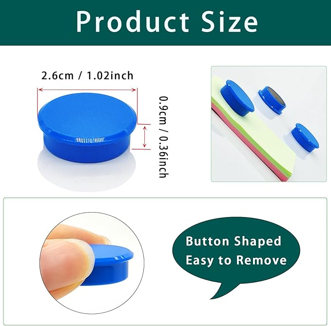 ZDZBLX Fridge Magnets, 30pcs Strong Refrigerator Magnets, Heavy Duty Small Magnets for Whiteboard, Office, Classroom, Lockers, Maps, DIY Crafts - Cute Mini Round Magnet for Fridge, Kitchen (Blue)