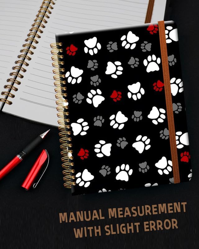 Ruled Spiral Writing Notebook,A5 Hardcover Lined College Journal for Women Lady Girl,Strong Twin-Wire Binding with Premium Paper,8.4" X 6",Perfect for School,Office,Home Gifts(Cute Dog Paw)