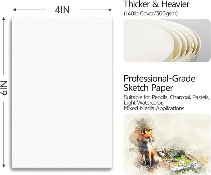 60CT 4X6 140lb 300gsm White Sketch Paper Cards Heavyweight Blank Card Stock for Mailing Postcards, Wedding Invitations,Thank You,Index Cards