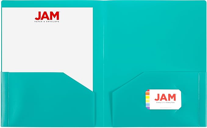 JAM PAPER Heavy Duty Plastic 2 Pocket Extra Tough School Folders - Assorted Fashion Colors - 6/Pack