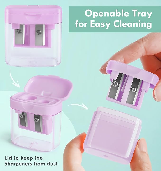 24 Pack Pencil Sharpeners Bulk - Dual Hole Manual Pencil Sharpener with Lid for Kids, Small Handheld Cute Sharpeners for Students, Classroom School Supplies Essentials