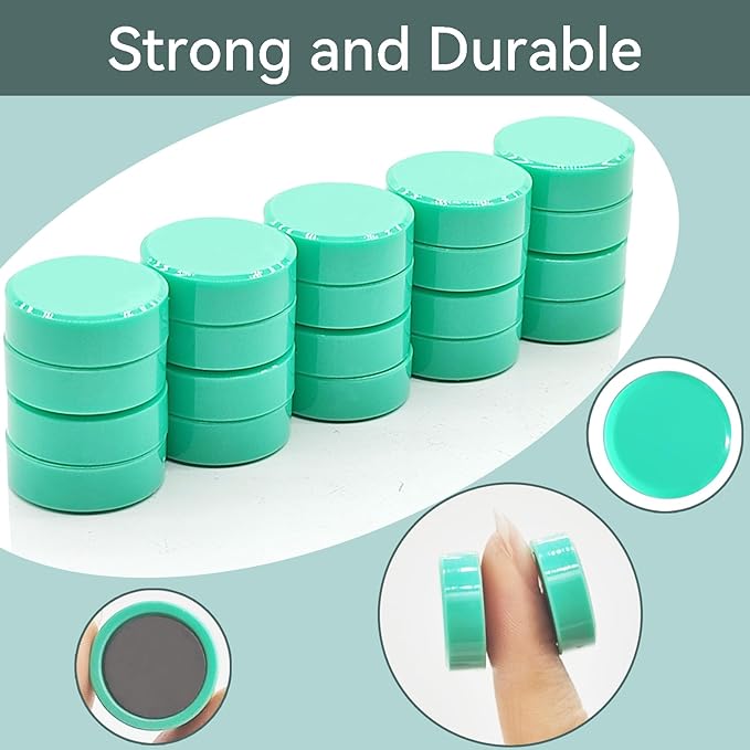 Mini Whiteboard Fridge Magnets, 30 Pack Round Magnets - Heavy Duty, Cute & Colorful for Fridge, Locker, Office, Classroom, Kitchen - Green