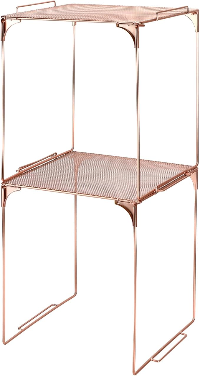 Locker Organizer Shelf Stackable Extra Locker Shelf for School Locker Organizer Storage Cabinet Accessories Suitable for School, Office, and Home use (2, Rose Gold)
