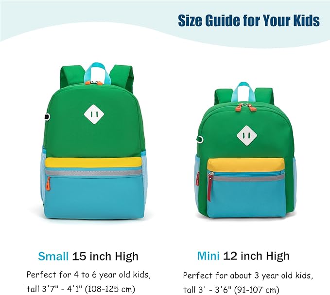 HawLander Little Kids Backpack for Boys Toddler School Bag Fits 3 to 6 years old, 15 inch, Green