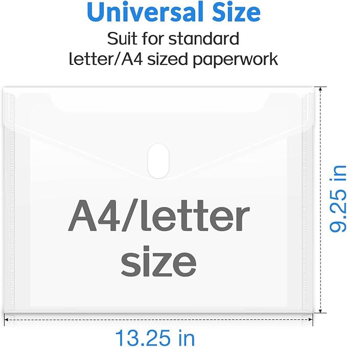 Sooez 6 Pack Plastic Envelopes File Folders, Rainforced Clear Folder Important Document Organizer, A4 Letter Size Bill Receipt Paper Holder Organizer Folder with Closure for School Office