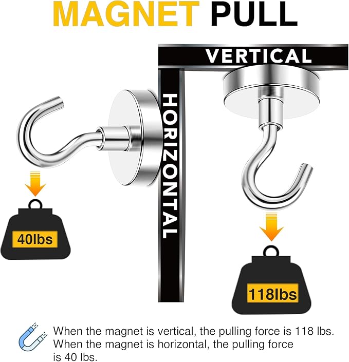 DIYMAG Outdoor Hooks for Hanging String Lights, Magnetic Hooks Strong 118lbs+ Hanging Party Light Wall Cable 2025 Cruise Cabin Ship Essentials Heavy Duty Strong Magnets for Outside Grill 10PCS