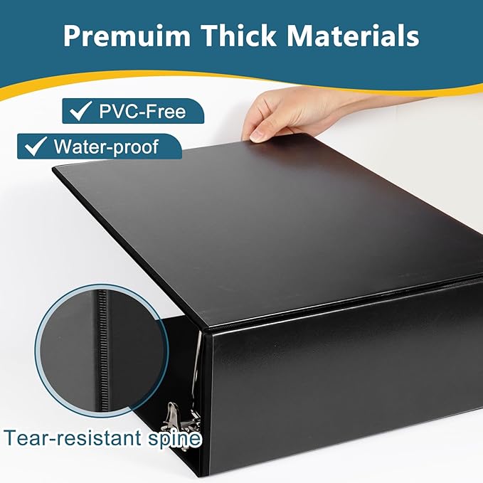 5" 3 Ring Binder, Standard 5-Inch Slant-D Ring Binder Fit Letter Size Paper, Presentation View Binders, 6 Packs, Black