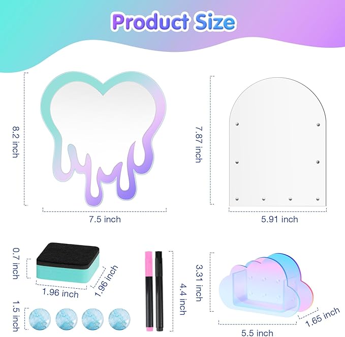 MoKo Locker Accessories Set, 5 in 1 Back to School Supplies College Essentials Includes Magnetic Acrylic Board, Locker Mirror, Markers Holder, Marker Pens and Locker Magnets, Heart Shape