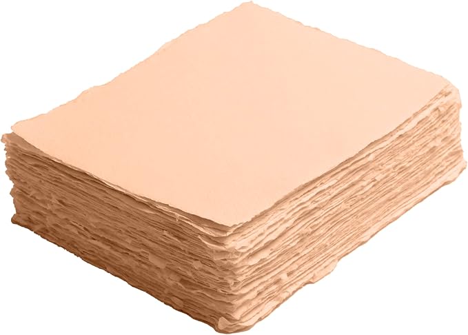Handmade Cotton Paper with Deckle Edge Recycled Cotton Rag Mixed Media Card Stock for Watercolor, Writers, Invitations, Crafts (8x8 inch, 150gsm, 50 Pack, Baby Peach Color)