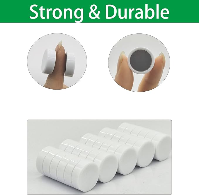 ZDZBLX 30 Pack Strong Fridge Magnets, Heavy Duty Round Refrigerator Magnets, Small Whiteboard Magnets for Fridge, Locker, Crafts, Kitchen, Office, Classroom, Mini Cute Magnet for Home & School (White)