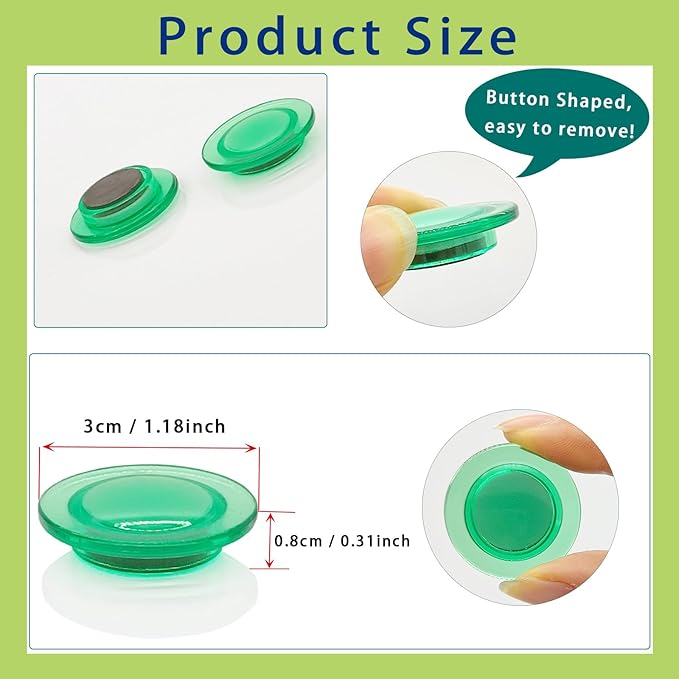 Fridge Magnets - 42 Pack Strong Refrigerator Magnets, Heavy Duty Small Magnets for Whiteboard, Locker, Crafts, Office, Classroom Use - Clear Decorative Cute Round Mini Magnet for Fridge (Green)