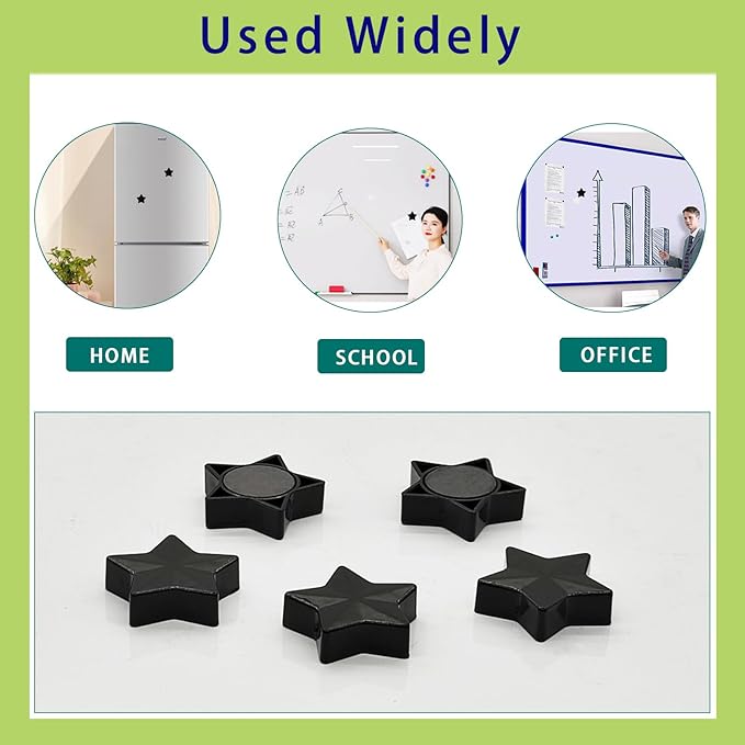 Fridge Magnets - 30 Pcs Refrigerator Magnets Strong Small Whiteboard Magnet, Heavy Duty Mini Magnets for Kitchen, Locker, Office, Classroom & Office Use - Decorative Cute Magnet (Star, Black)