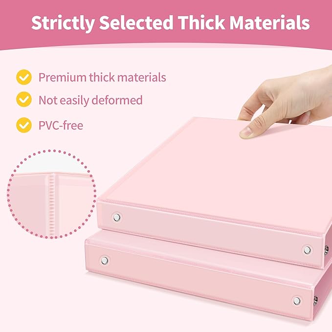 SUNEE 3 Ring Binder 1 Inch 1 Pack, Clear View Binder Three Ring PVC-Free (Fit 8.5x11 Inches) for School or Office Supplies, Pink