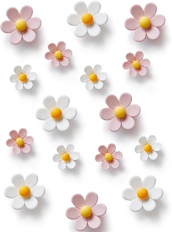 Mymazn Fridge Magnets Cute Refrigerator Magnets Colorful Decorative Magnets 3D Flower Magnets for Office Kitchen Locker 16PCS Pink White (8 Small+8 Large)