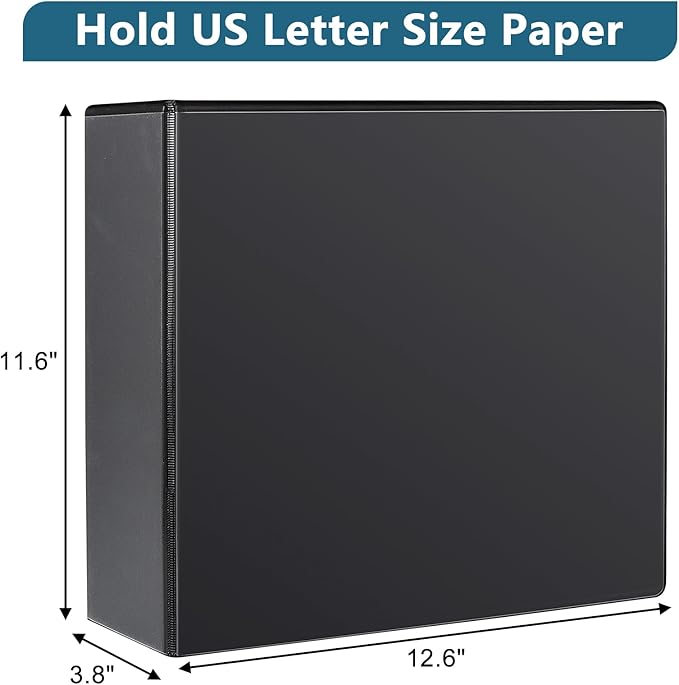 3" 3 Ring Binder, Standard 3-Inch Slant-D Ring Binder Fit Letter Size Paper, Presentation View Binders, 2 Packs, Black