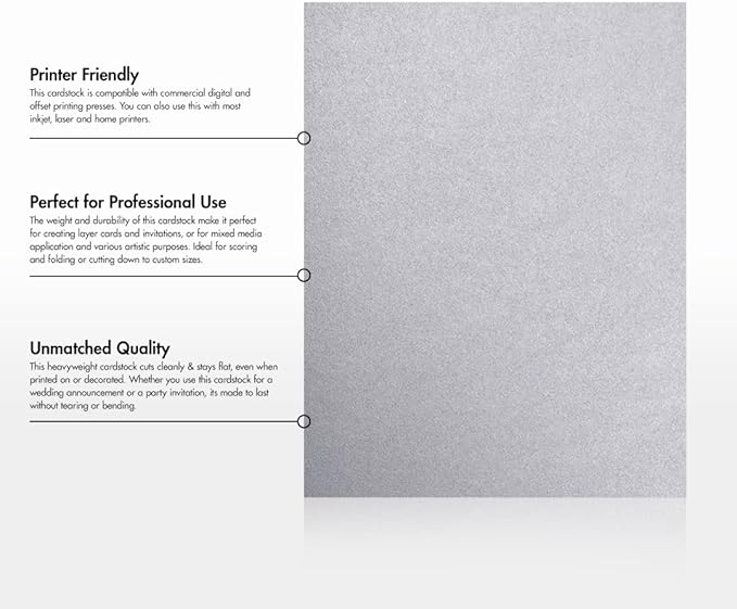 LUXPaper 8.5" x 11" Cardstock | Letter Size | Silver Metallic | 105lb. Cover (192lb. Text) | 50 Qty