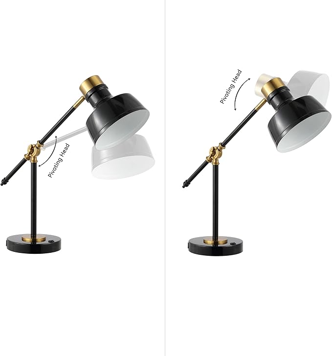 JONATHAN Y JYL7124A Allegra 18.5" Adjustable Cantilever LED Task Lamp, USB Charging Port, Classic, Coastal, Industrial, Farmhouse, Traditional for Bedroom, Living Room, Office, Black/Brass Gold