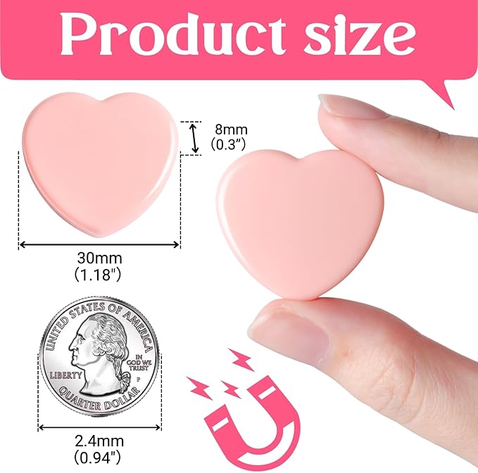 ZDZBLX 30PCS Pink Heart Fridge Magnets - Small Strong Magnets, Heavy Duty Refrigerator Magnets for Whiteboard School Crafts Lockers, Decorative Cute Mini Magnet for Kitchen Office Classroom (3 Colors)