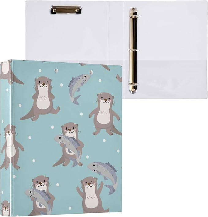 Cute Animal Otter Decorative 3 Ring Binder 1.5 Inch Large View Binders with Pockets Holds 200 Sheets File Organizer for Office College School, 2 Pack