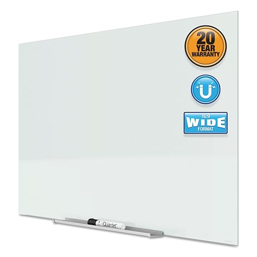 Quartet Glass Whiteboard, Magnetic Dry Erase Board, Wall Mounted Whiteboard for Office, School and Home, 39"W x 22"H, White (G3922IMW)