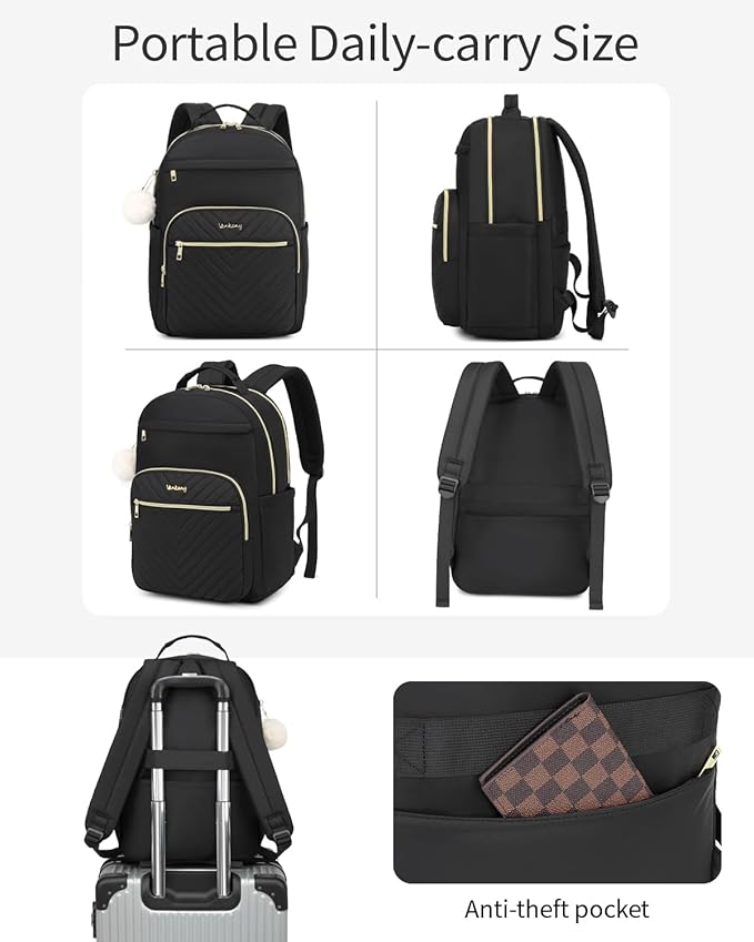 Laptop Backpack Women, Aesthetic Highschool Backpack for Girls Cute Black Backpack for College Students Nursing Commuter Work Travel