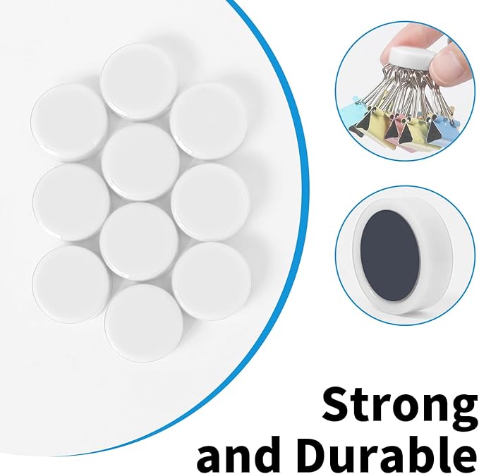 Fridge Magnets, 30 Pack Strong Small Heavy Duty Magnets, Decorative Mini Cute Round Refrigerator Magnets for Whiteboard, Crafts, Fridge, Locker, Classroom, Office,Kitchen (White)
