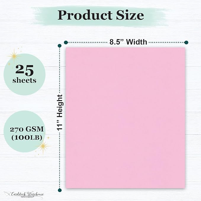 Cardstock Warehouse Pop-Tone Cotton Candy Pink Cardstock Paper โ 25 Sheets, 8.5 x 11" - 100 lb / 270 GSM Premium Pink Card Stock for Die-cutting, Crafts, Printing, Card Making and DIY Projects