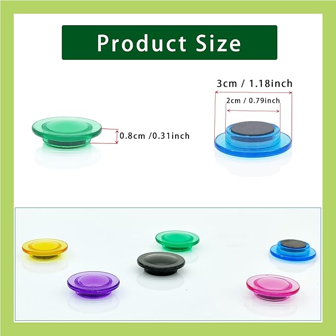 Fridge Magnets - 14 Pack Strong Refrigerator Magnets, Heavy Duty Small Magnets with 7 Colors, Whiteboard Magnet for Crafts, Locker, Office & Kitchen, Clear Round Mini Cute Decorative Magnet