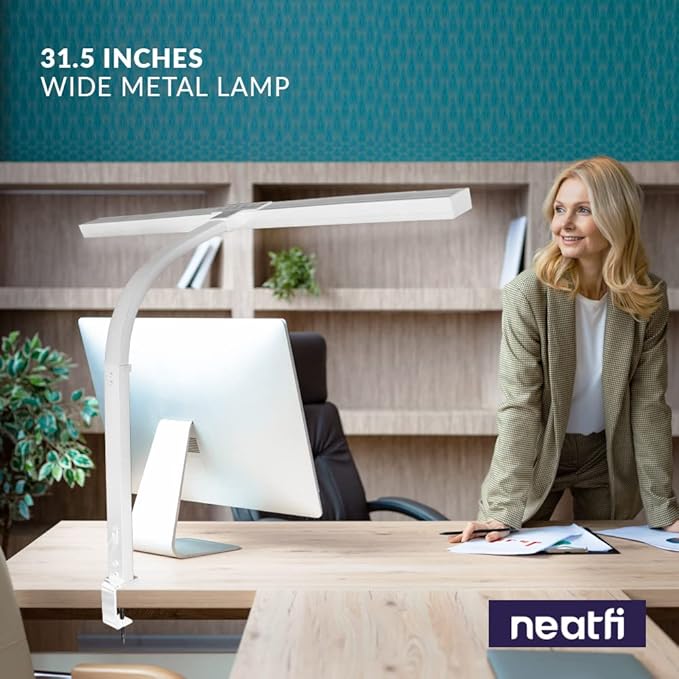 Neatfi (New Model) Flex Desk Lamp with Clamp, Dimmable, 3,000 Lumens 30W LED Monitor Light, 3000K-6500K Correlated Color Temperature, 5 Brightness Levels & 5 Light Modes (31.5 Inches, White)