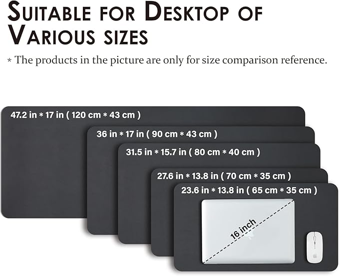 Leather Desk Mat - Non-Slip PU Desk Pad for Office and Home - Desk Organization and Accessories - Ideal for Large Mouse Pad and Desk Mats on Top of Desks (Black,27.6"x 13.8")