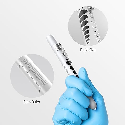 CAVN Pen Light with Pupil Gauge LED Penlight for Nurses Doctors, 2 Pcs Reusable Medical Penlight for Nursing Students (Black/White)