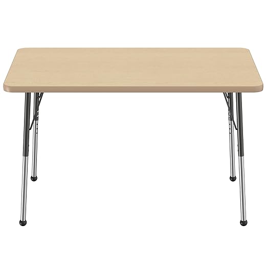 FDP Rectangle Activity School and Office Table (30 x 48 inch), Standard Legs with Ball Glides, Adjustable Height 19-30 inches - Maple Top and Maple Edge
