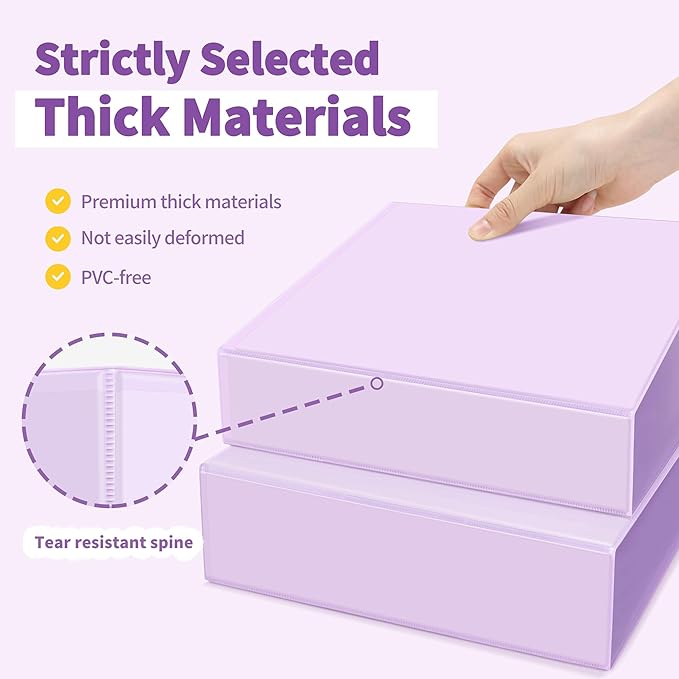 SUNEE 3 Ring Binder 1 Inch 2 Pack, Clear View Binder Three Ring PVC-Free (Fit 8.5x11 Inches) for School or Office Supplies, Purple