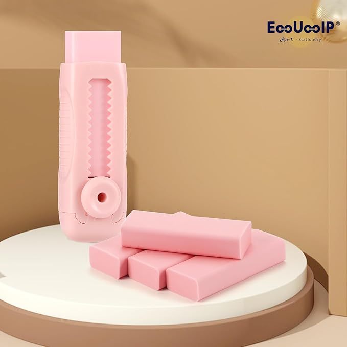 4+1 Pack Rubber Pink Erasers Sliding Retractable Eraser, Large Pink Erasers, Soft Cute Eraser, Large Pencil Eraser for School Office Art Drawing Pencil Eraser for Kids